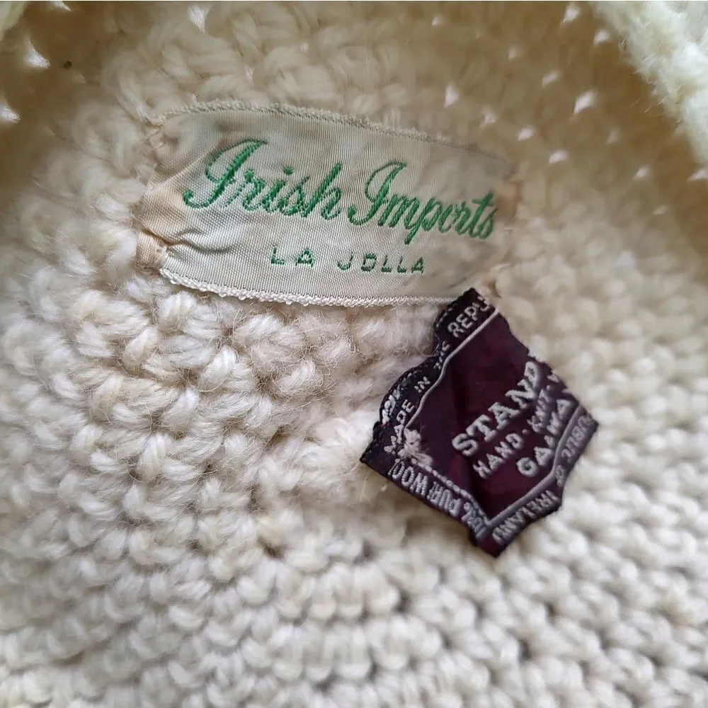 Vintage Hand Knit Pure Wool Irish Tam Beret Hat with Pom Pom